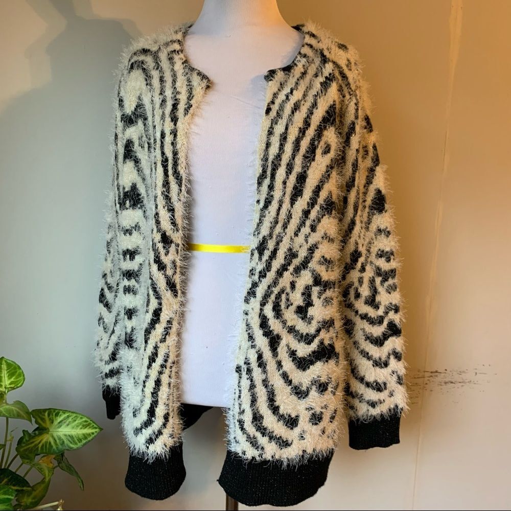 Allie & Rob Fluffy Zebra Print Open Front Cardigan Medium